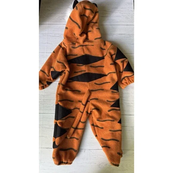 Plush Tiger Costume Sz 18-24 Mth, One Piece Zip-Up, With Hood & Tail - Picture 11 of 11
